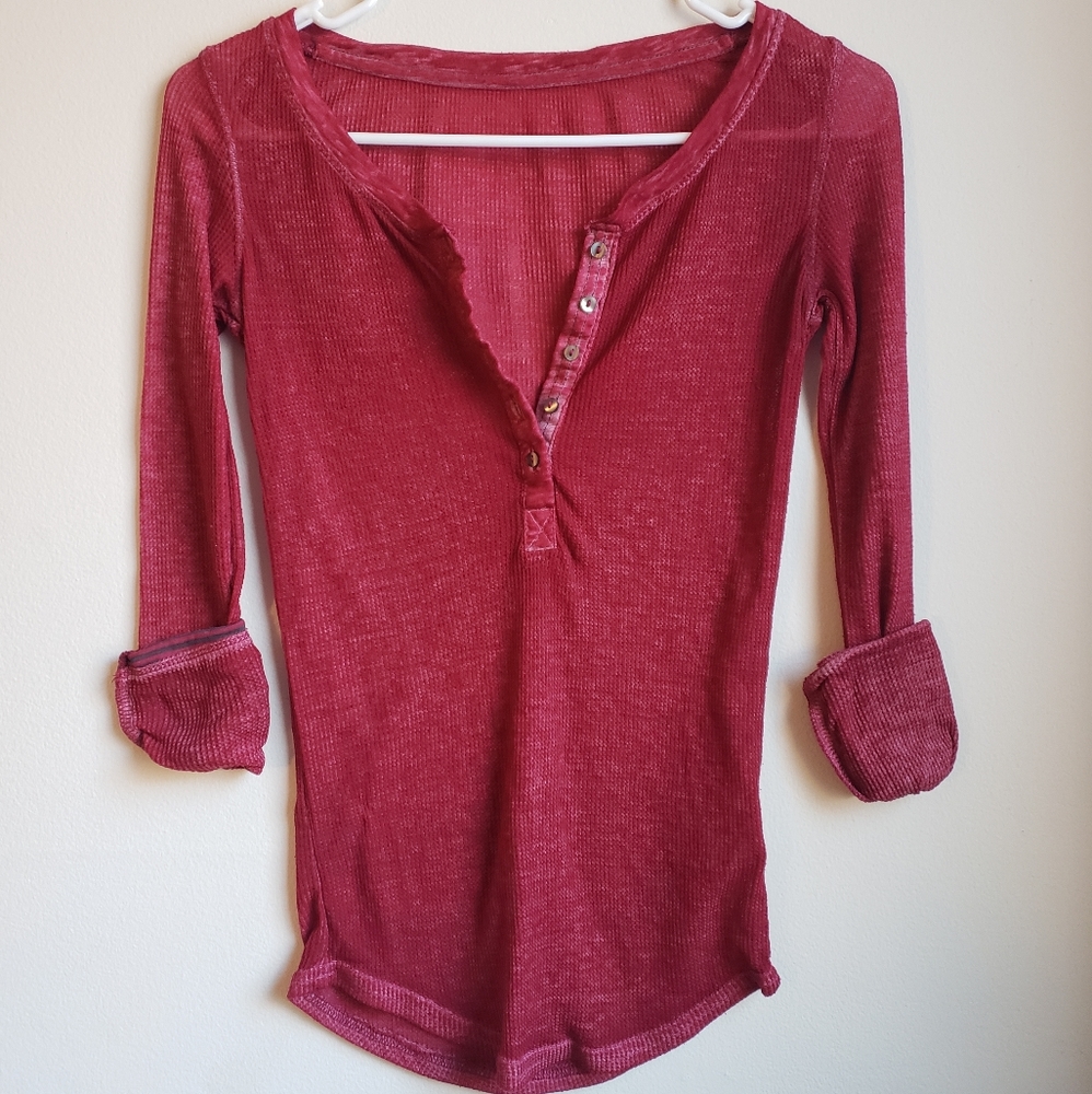 Aeropóstle Sheer Rib Long Sleeve Button Down Top